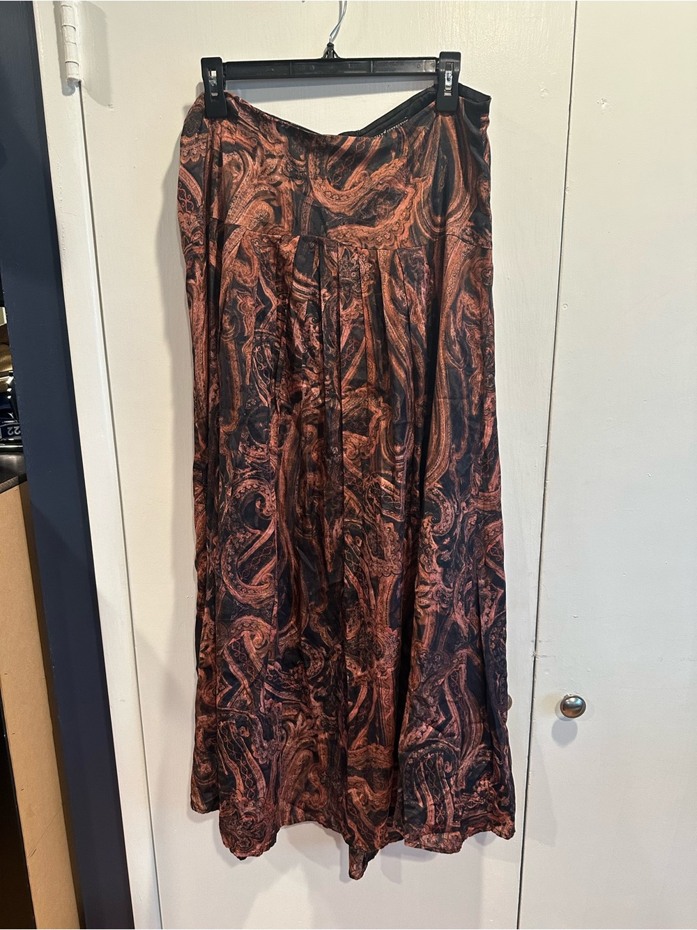 Peruvian Connection Black and Copper Paisley Maxi Skirt